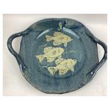 Large ceramic tray with fish motif, artist signed