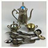 Silver Plated Tea Set and Flatware