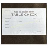 Pacific Mail Steamship Company Table Check, 1910s
