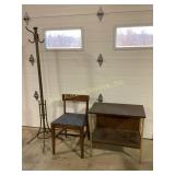 MCM Side Table, Wood Side Chair, Metal Coat Rack