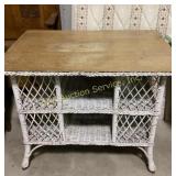 Antique Wicker Console Table with Shelves