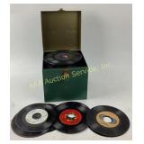 Collection of 45 RPM Vinyl Records with Carrying C