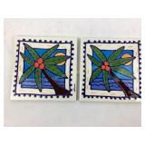 Diane Artware Signed 6-Inch Palm Tree Tiles