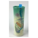 Painted cylinder ceramic vase signed