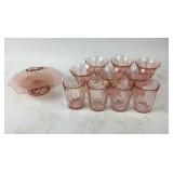 Pink depression glassware set