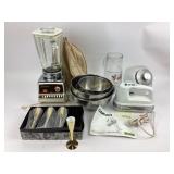 Osterizer blender, Cuisinart mixer, pitcher, bowls