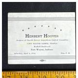 1936 Herbert Hoover event card Fort Wayne