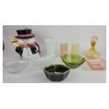 Glassware and Ceramic Snowman Cookie Jar