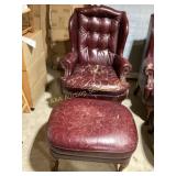 Wingback Leather Chair with Ottoman