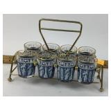 Set of Wedgewood Glasses with Gold-Tone Metal Carr