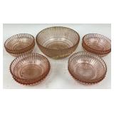 Pink Depression Glass Bowls 9pc Ribbed Design