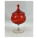 Empoli Burnt Orange MCM Glass Jar with Lid on Pede