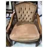 Tufted Upholstered Arm Chair with Cane Detail