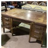 Wood desk with multiple drawers and compartments