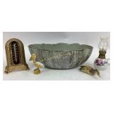 Stangl planter, thermometer, oil lamp, duck and pe