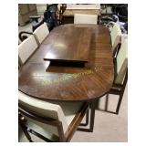 Veneer Dining Table with MCM Rolling Chairs and Ex