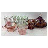 Mixed pressed and painted glassware set and ash tr