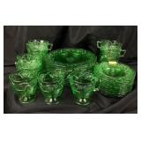 Dutch Rose Uranium Glass Set with Plates, Cups, an