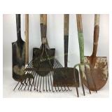 Gardening Tools Assortment with Rakes, Shovels, an