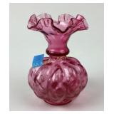 Fenton Pink Gourd Ruffle Glass Vase
