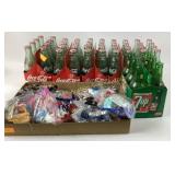 Coca-Cola and 7-Up Glass Bottles with Sealed Toys
