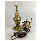 Gold Metal Lamp, Brass Bell, and Wall-mounted Cand