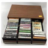 Cassette tapes collection with wood storage case