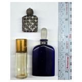 French Cobalt Glass and Metal Perfume Bottles