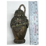 Chinese Metal and Turquoise Snuff Bottle with Chai