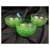 Green uranium glass bowls with pressed design