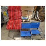 [2] metal outdoor chairs with [4] red stripped