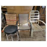 Padded garage stool, outdoor chairs