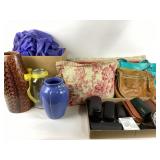 Ball jar, 2 vases, 2 decor pillows, blue fitted