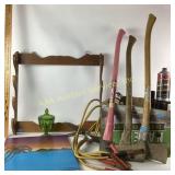 Wood Gun Rack, Axes, wood handles, cracked and