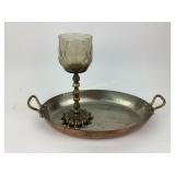 Copper fish pan, brass candle holder with Smokey