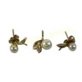 14K gold, pearl, & diamond chip earrings &