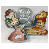Shaped cake pans; Pooh Bear, Barbie, sports car,