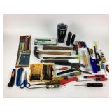 Hammers, glass cutter, Dewalt drill bits, saw