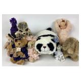 Assorted stuffed animals. Some wear from age.