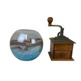 Coffee grinder, ornate round bowl