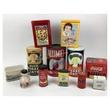 Old tin canisters; calumet baking powder, nestle