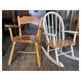 Childrenï¿½s chairs; wooden chair, wooden rocking