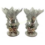 Capodimonte double handled rose porcelain vases,