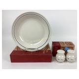Longaberger Pottery Pie Dish and Salt and Pepper