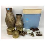 Metal containers, brass lion knobs, metal knobs,