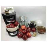 Heavy decorative apples, ceramic bowls, elephant