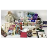 Metal Bandaid Tins, Crystal Glass Candlestick