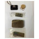 Smuckers Brass belt buckle, Planters key chain,