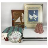Wooden sail boat picture, white board, seat