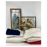 Colored glass flower panel, raised framed duck